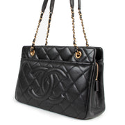 second hand authentic Chanel Black Quilted Caviar Medium Shopping Tote Bag at labellov