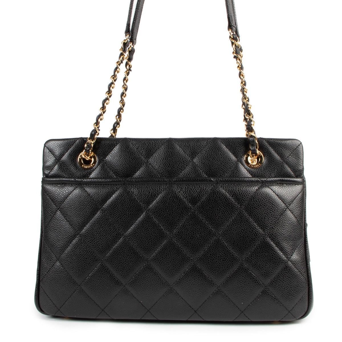 second hand authentic Chanel Black Quilted Caviar Medium Shopping Tote Bag at labellov
