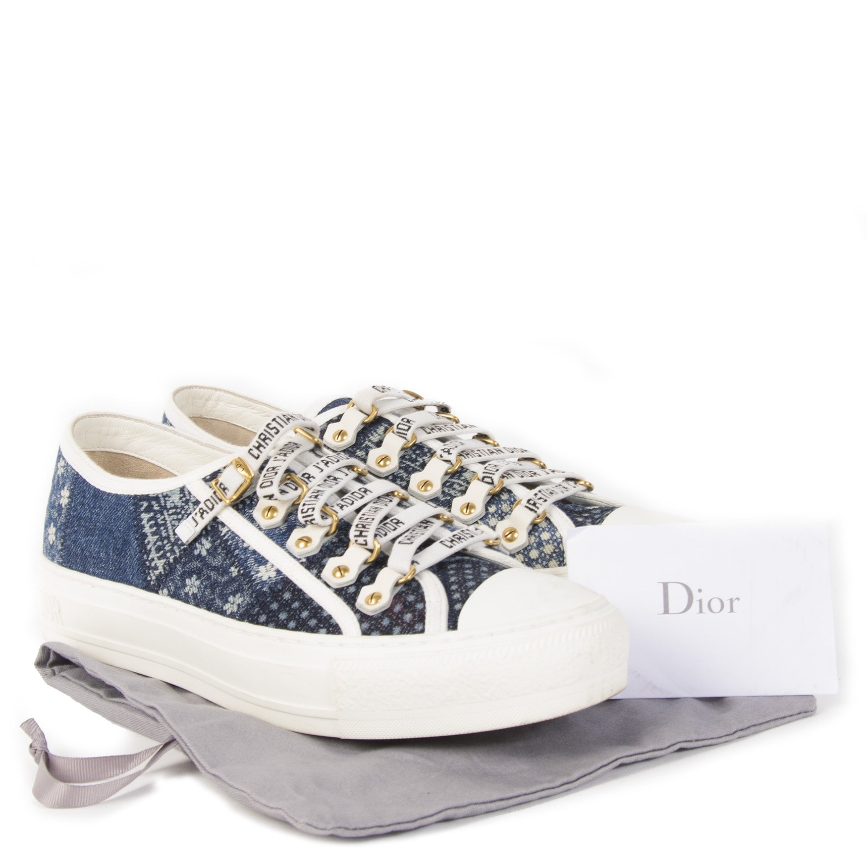 Authentieke tweedehands vintage Dior Walk' n' Dior Denim Sneakers koop online webshop LabelLOV