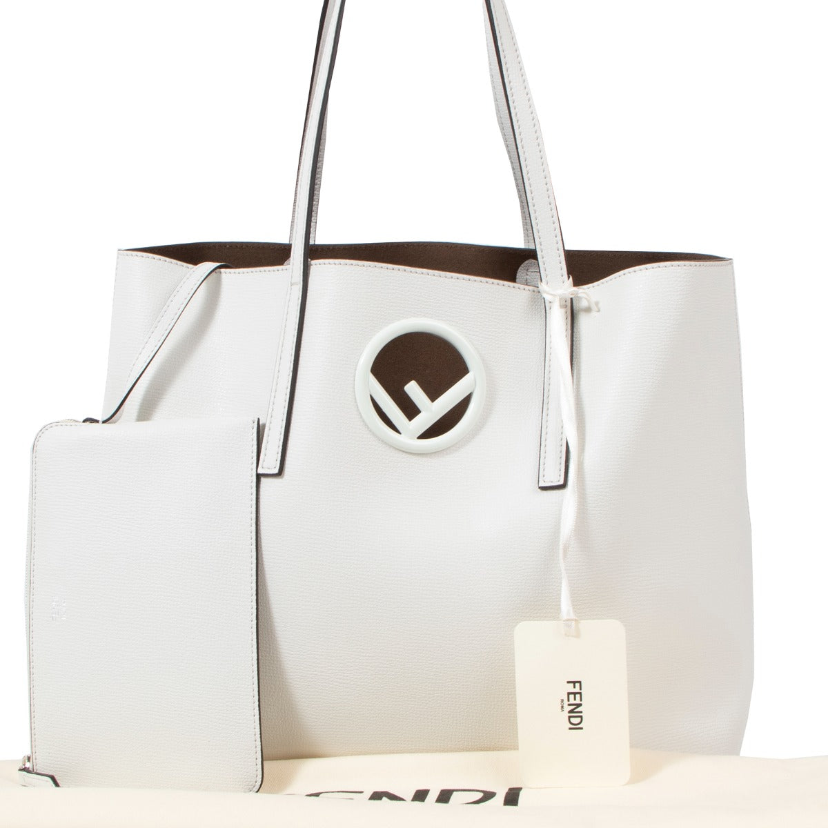 Fendi Kan I F Logo White Leather Tote Shopper