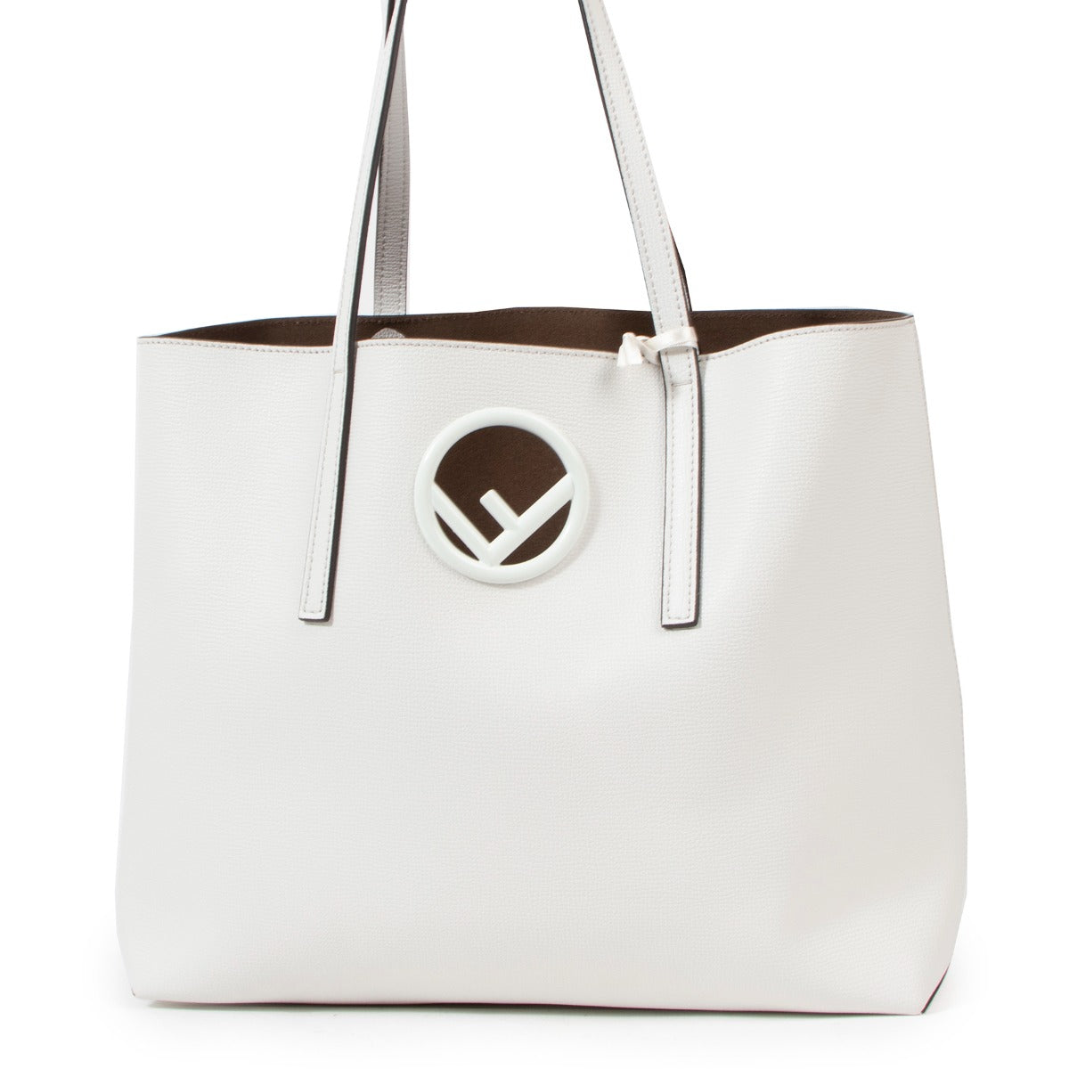 Fendi Kan I F Logo White Leather Tote Shopper