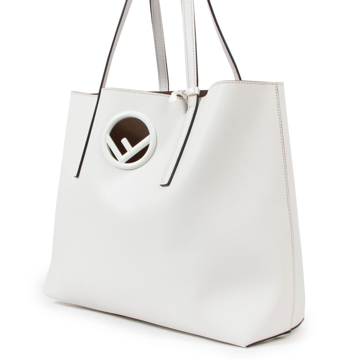 Fendi Kan I F Logo White Leather Tote Shopper