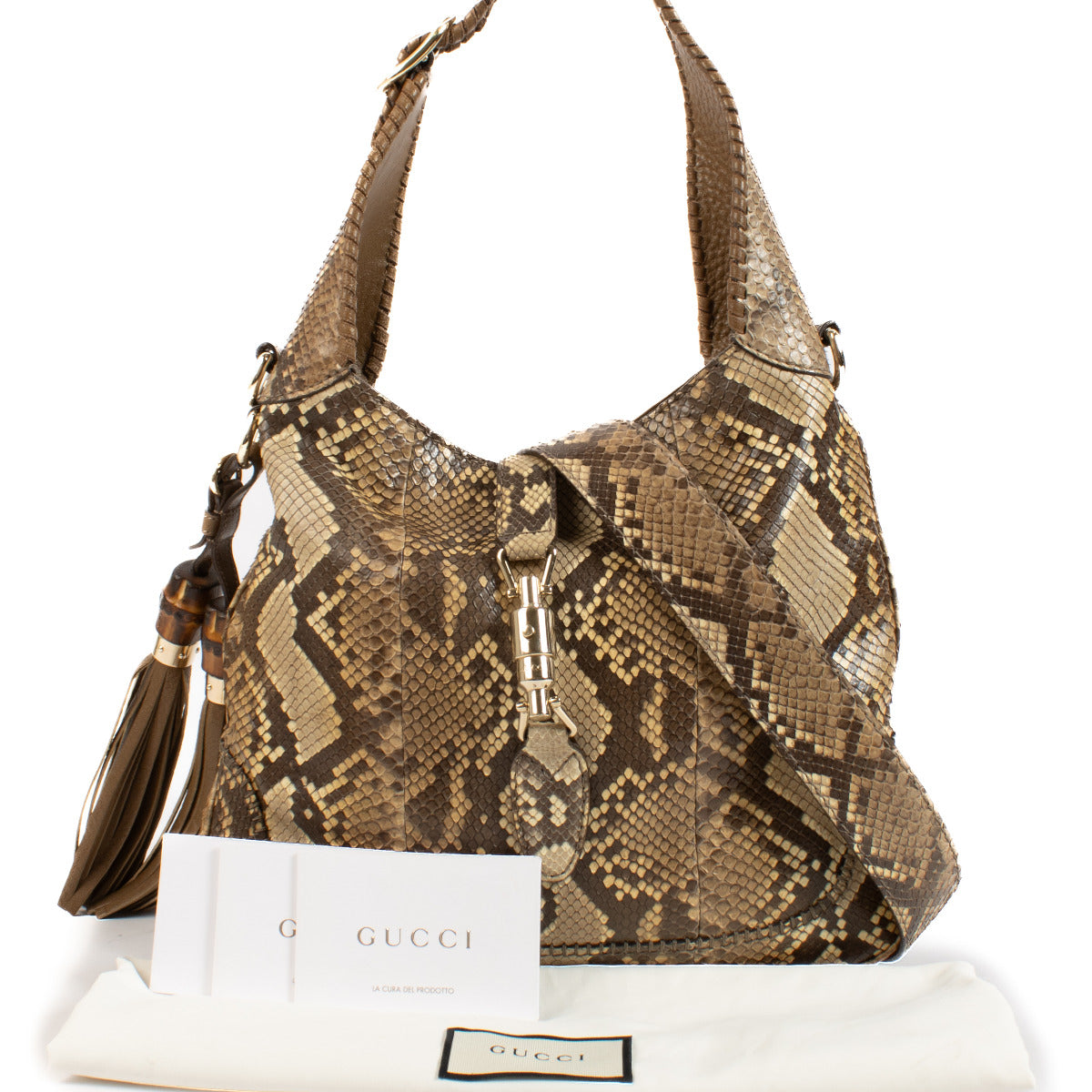 Gucci Python New Jackie Shoulder Bag aan de beste prijs bij Labellov tweedehands luxe in Antwerpen en Knokke.