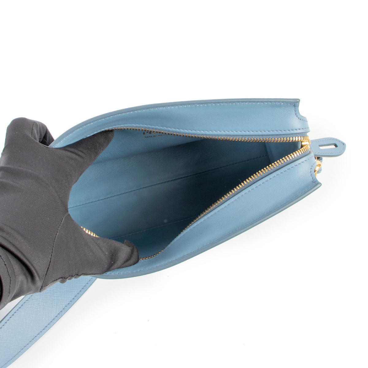 Prada Babyblauwe Saffiano Esplanade City Crossbody Tas