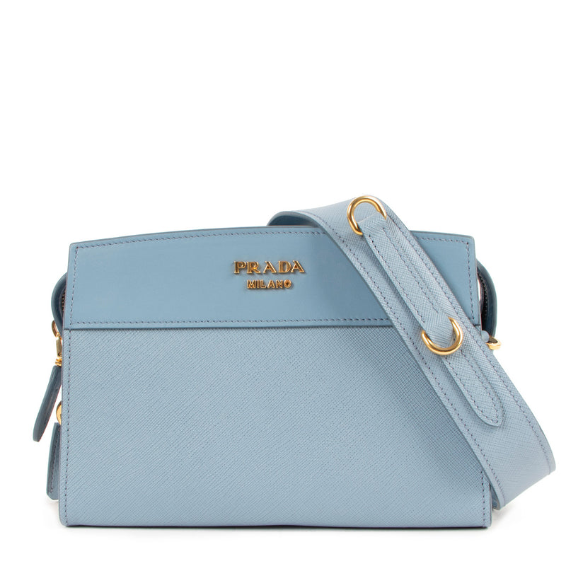 Buy an authentic second hand Prada Baby Blue Saffiano Esplanade City Crossbody Bag in very good condition at Labellov