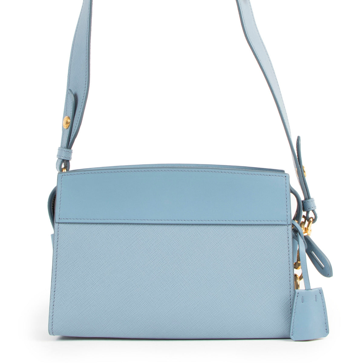 Prada Babyblauwe Saffiano Esplanade City Crossbody Tas