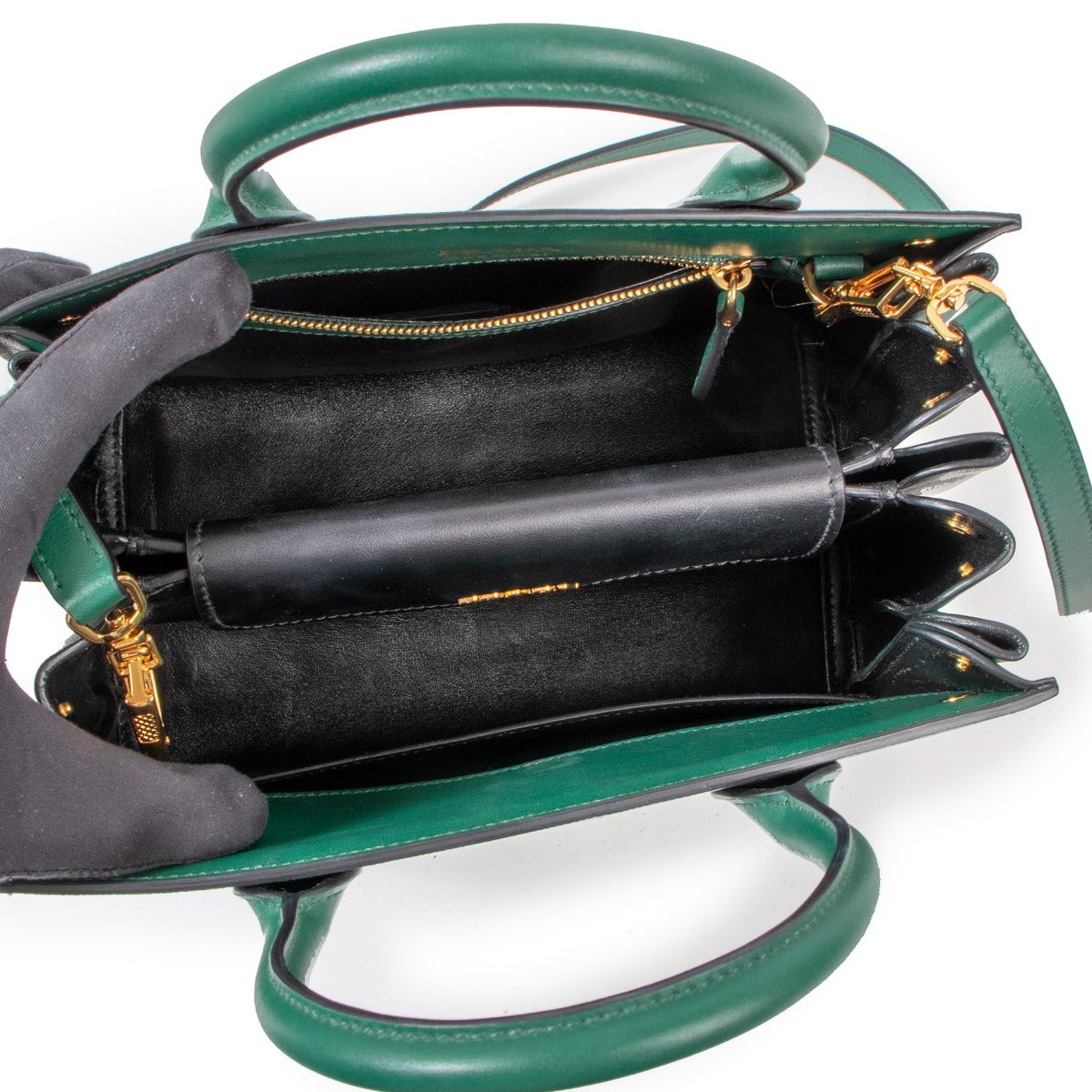 Prada Billiard Green Saffiano & City Calf Bibliotheque Small Tote Bag