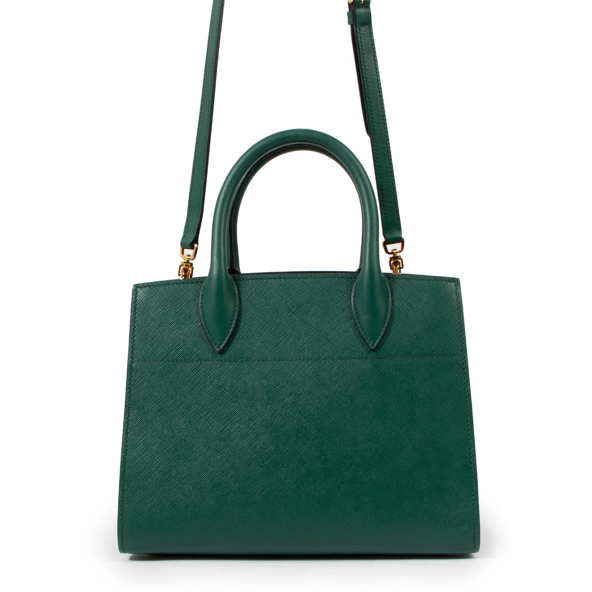Prada Billiard Green Saffiano & City Calf Bibliotheque Small Tote Bag
