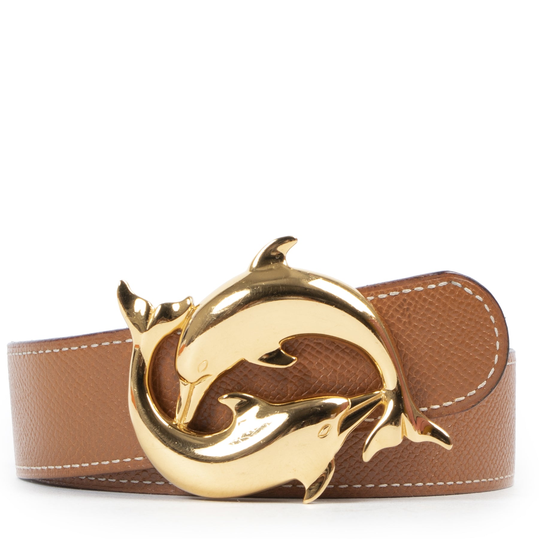 acheter en linge seconde main Hermes Gold / Blue Nuit Gold Plated Dolphin Belt - Size 80