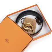 koop veilig online Hermes Gold / Blue Nuit Gold Plated Dolphin Belt - Size 80