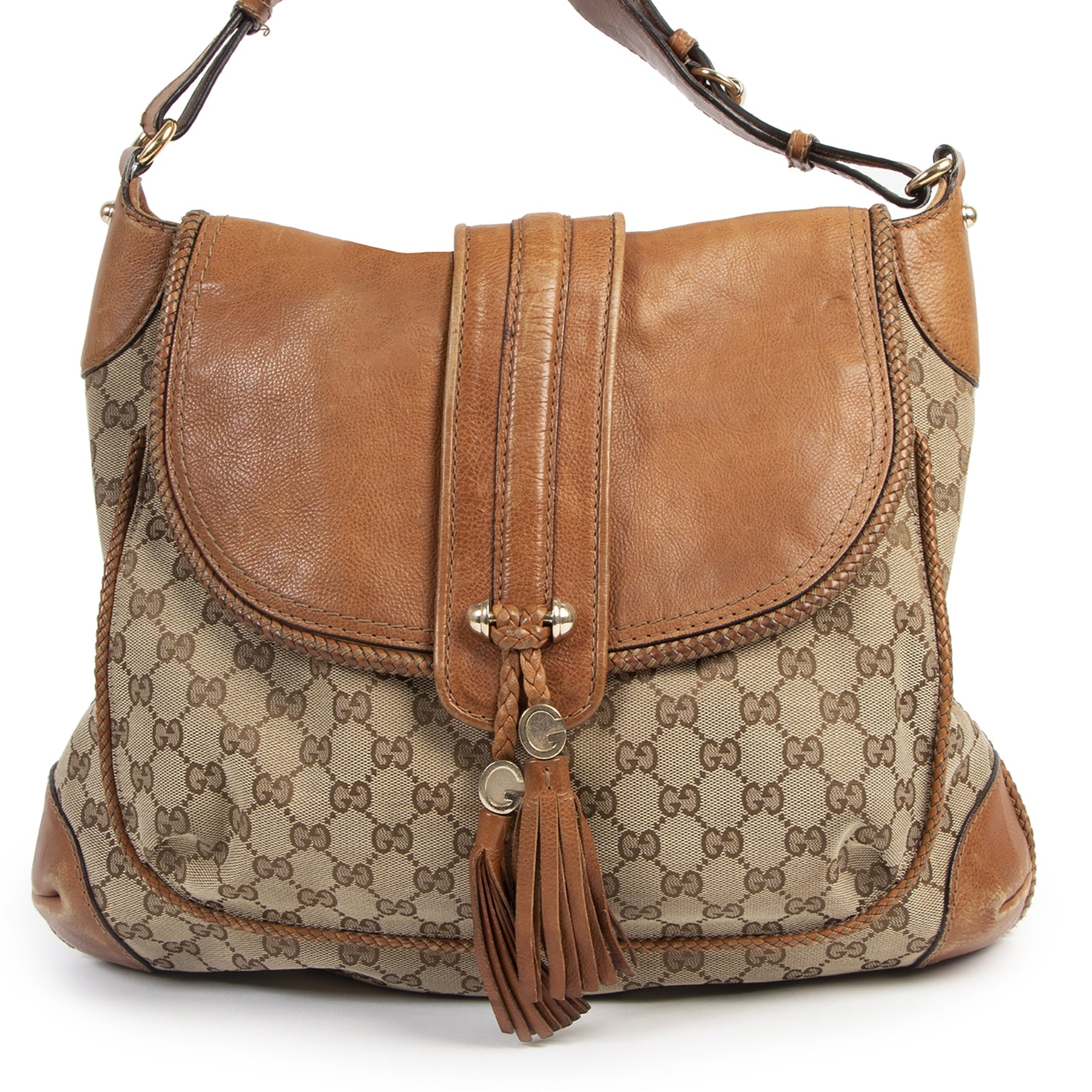 Authentieke Tweedehands Gucci Monogram Canvas Marrakech Bag juiste prijs veilig online shoppen luxe merken webshop winkelen Antwerpen België mode fashion