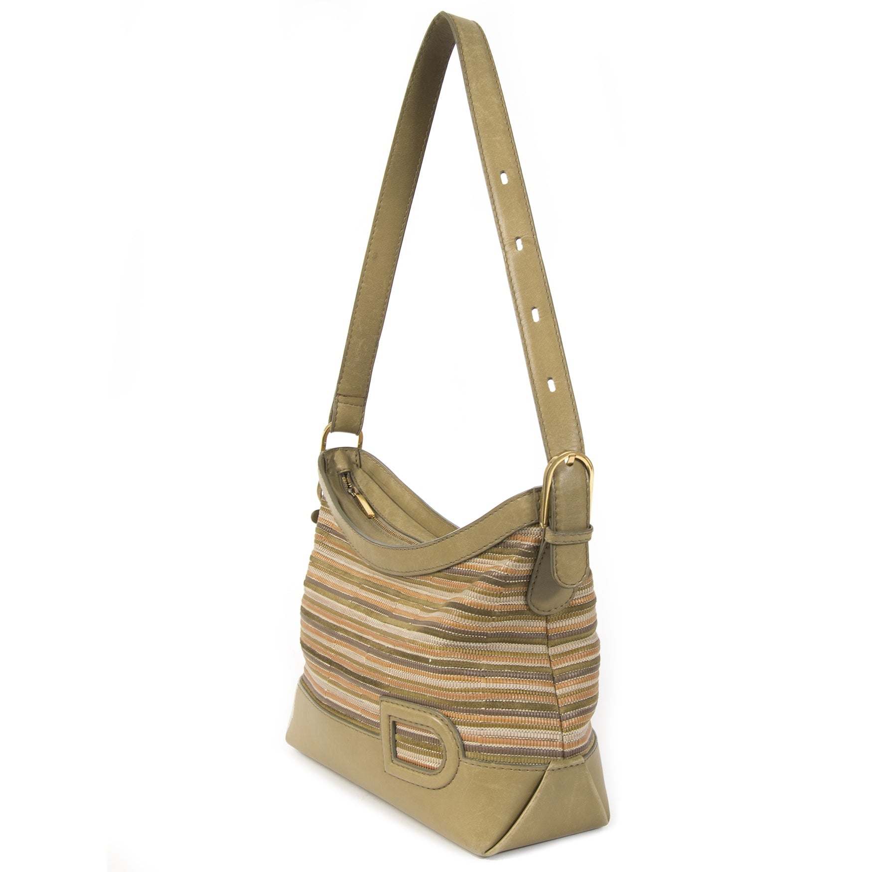 Authentieke Tweedehands Delvaux Multicolor Toile de Cuir Shoulder Bag juiste prijs veilig online shoppen luxe merken webshop winkelen Antwerpen België mode fashion