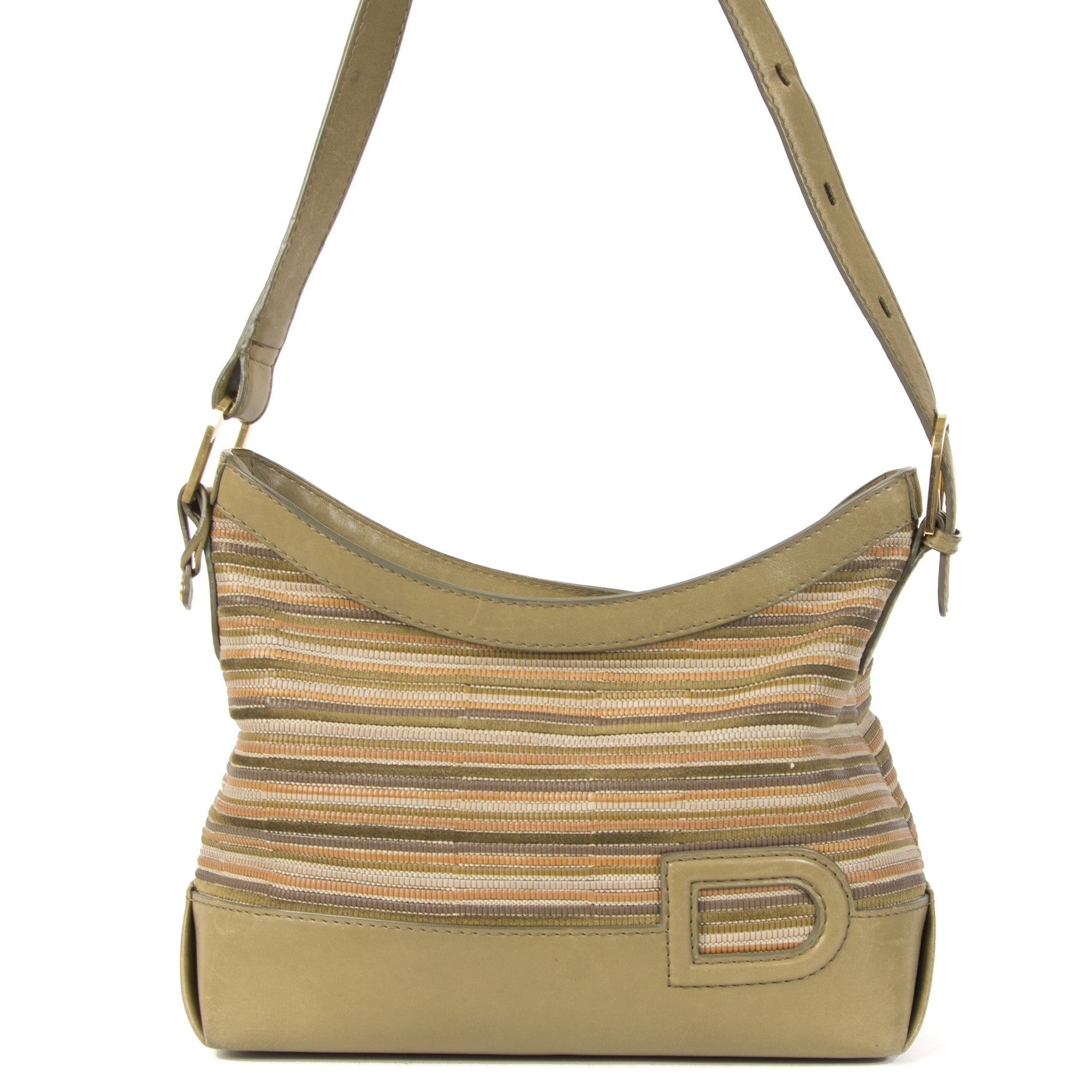 Authentieke Tweedehands Delvaux Multicolor Toile de Cuir Shoulder Bag juiste prijs veilig online shoppen luxe merken webshop winkelen Antwerpen België mode fashion