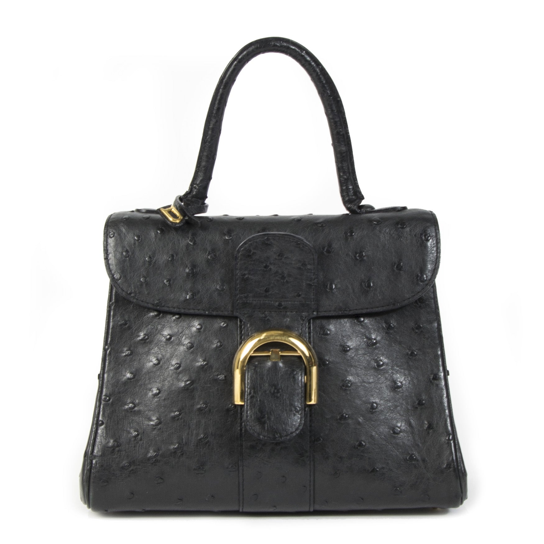 Authentieke tweedehands vintage Delvaux Blue Brillant Ostrich PM Bag koop online webshop LabelLOV