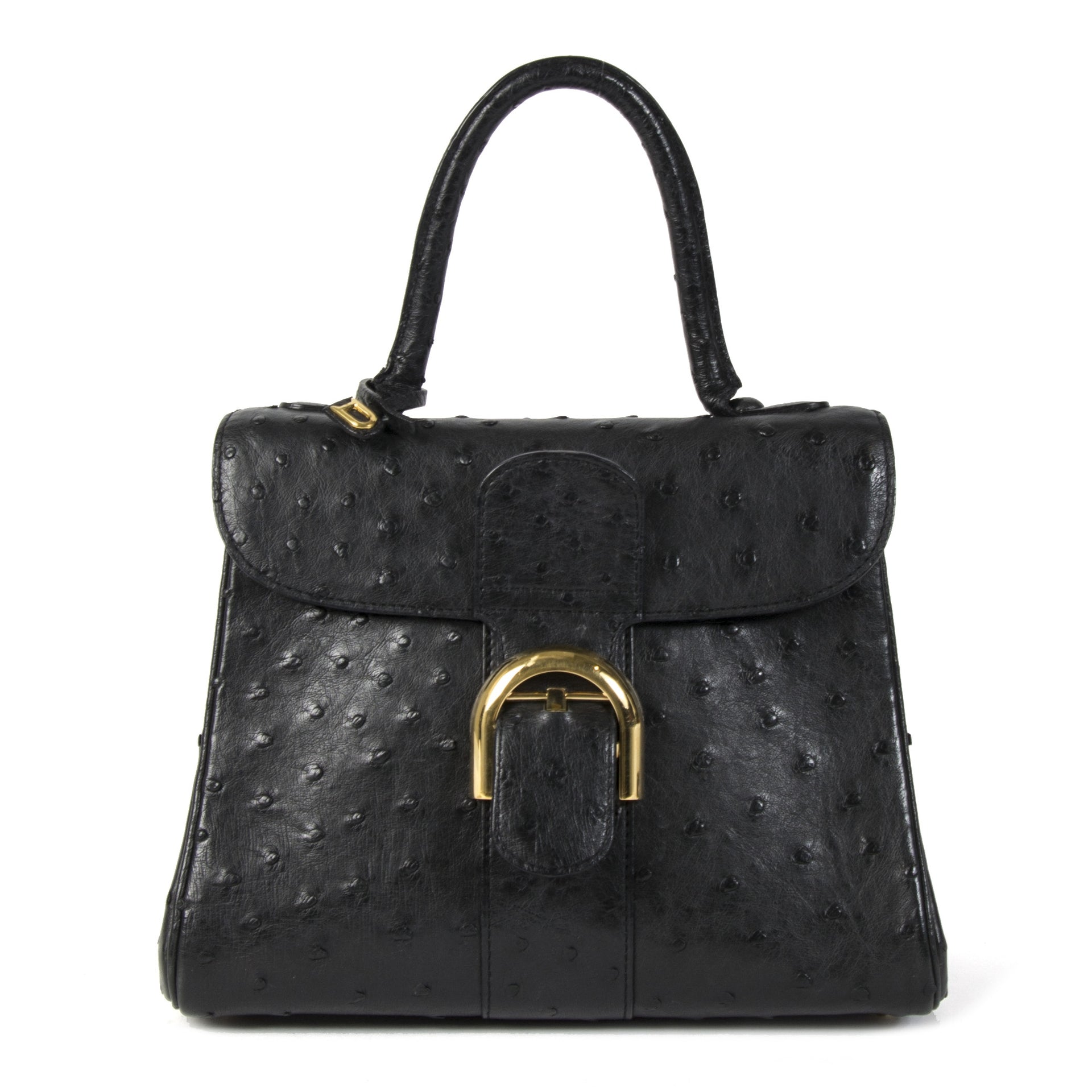 Authentic second-hand vintage Delvaux Blue Brillant Ostrich PM Bag buy online websohp LabelLOV