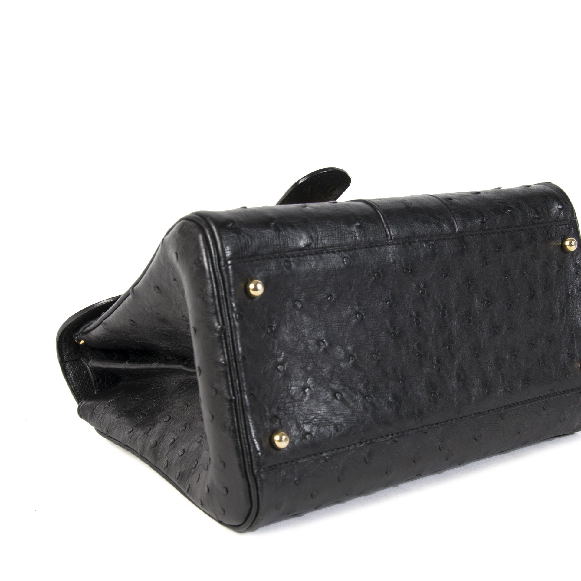 Authentieke tweedehands vintage Delvaux Blue Brillant Ostrich PM Bag koop online webshop LabelLOV