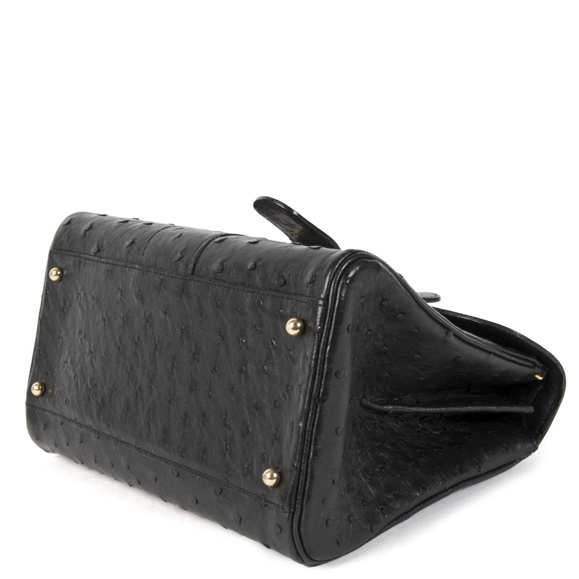 Authentique seconde main vintage Delvaux Blue Brillant Ostrich PM Bag achète en ligne webshop LabelLOV