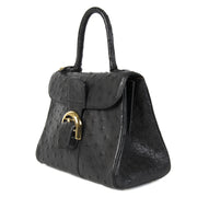 Authentic second-hand vintage Delvaux Blue Brillant Ostrich PM Bag buy online websohp LabelLOV