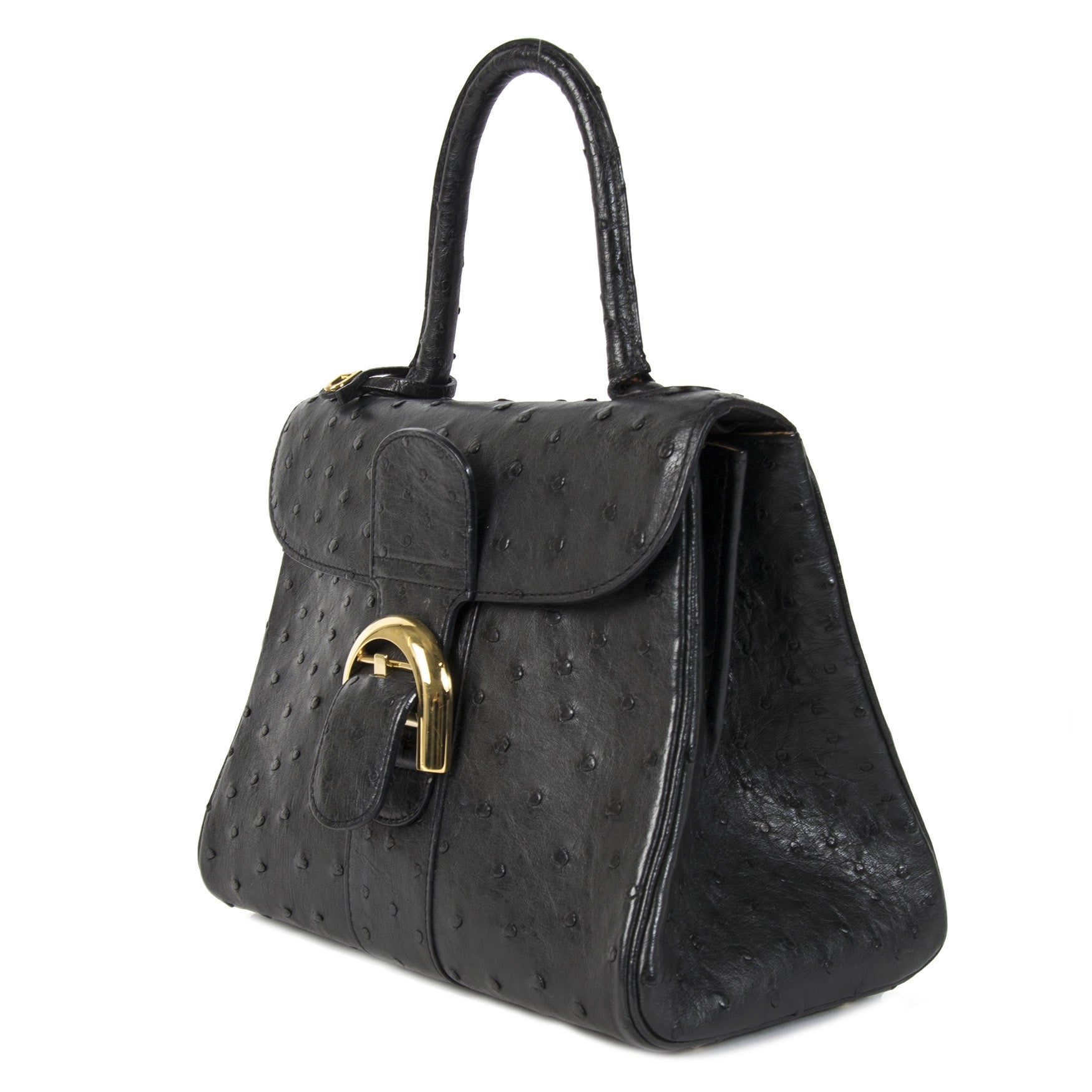 Authentic second-hand vintage Delvaux Blue Brillant Ostrich PM Bag buy online websohp LabelLOV