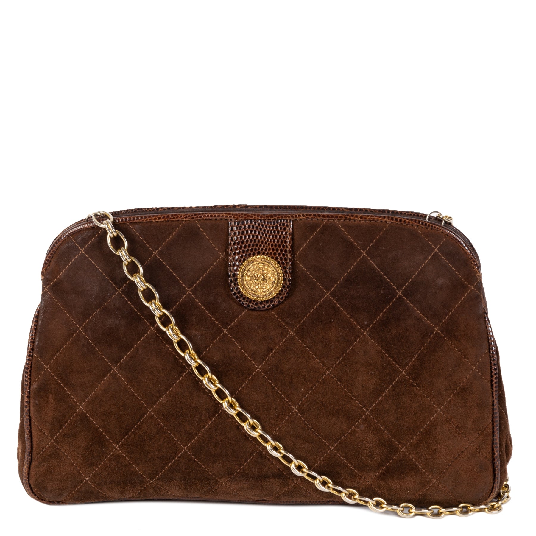 Authentieke Tweedehands Chanel Brown Suede Crossbody Bag juiste prijs veilig online shoppen luxe merken webshop winkelen Antwerpen België mode fashion