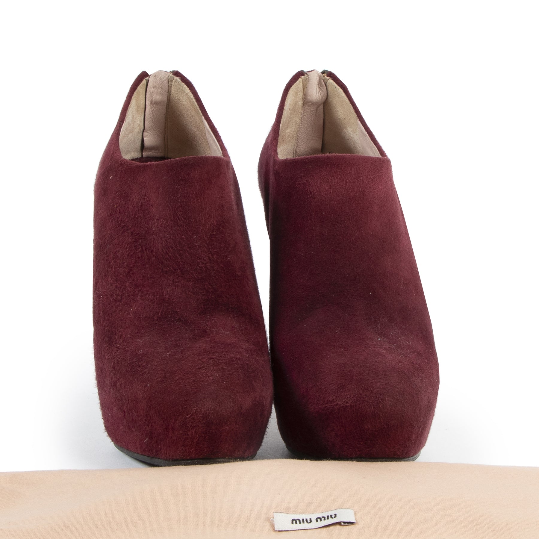 Authentic secondhand Miu Miu Bordeaux Suede Ankle Booties - Size 38 designer shoes fashion luxury vintage webshop safe secure online shopping