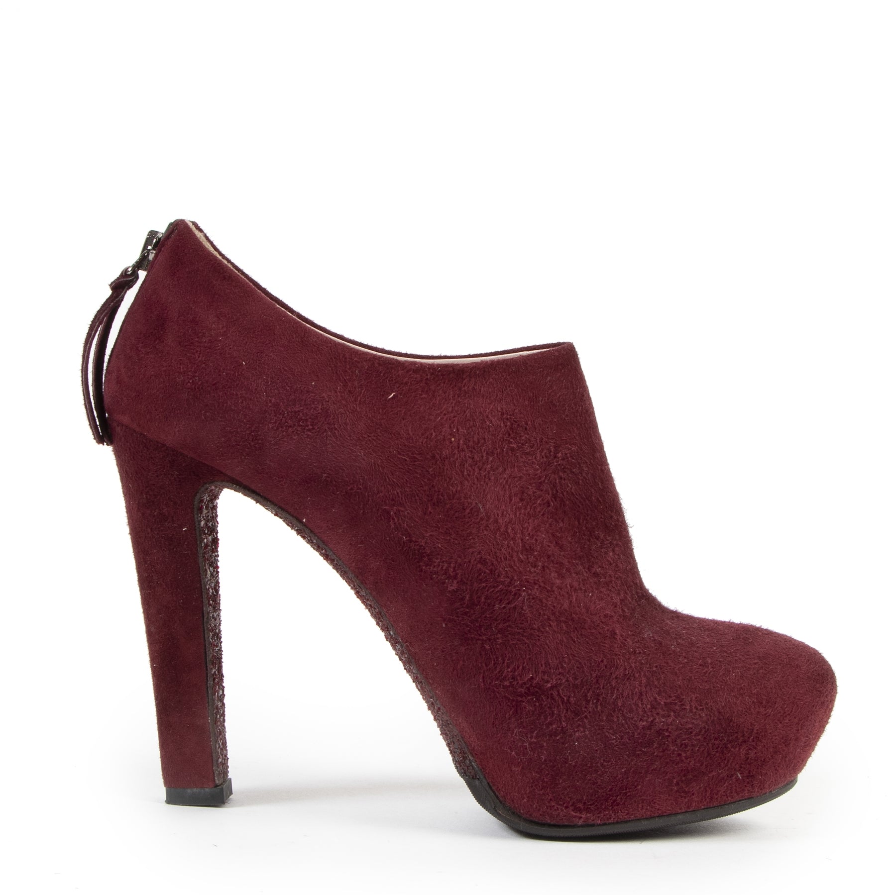 Authentieke Tweedehands Miu Miu Bordeaux Suede Ankle Booties - Size 38 juiste prijs veilig online shoppen luxe merken webshop winkelen Antwerpen België mode fashion