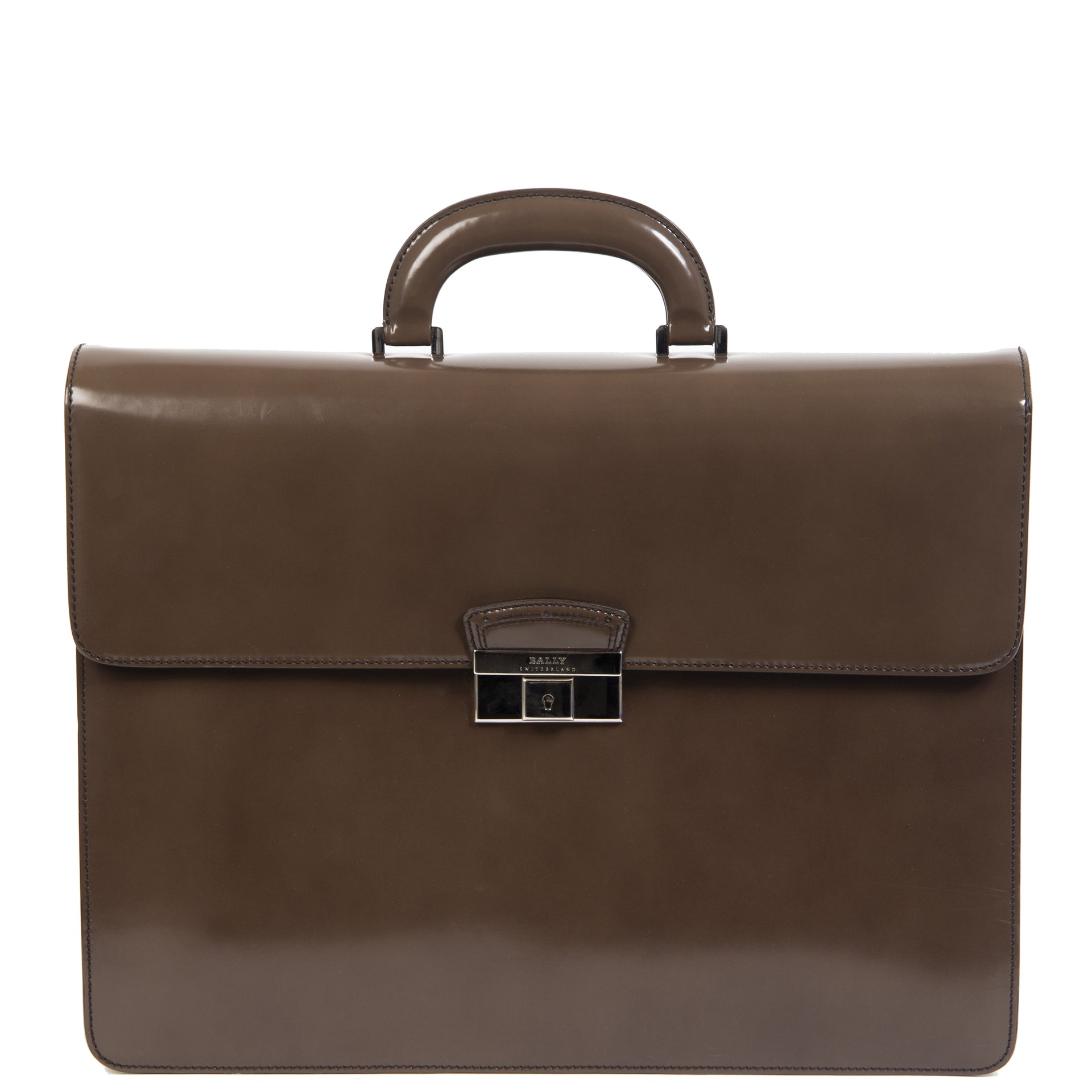 Authentieke Tweedehands Bally Brown Patent Leather Briefcase juiste prijs veilig online shoppen luxe merken webshop winkelen Antwerpen België mode fashion