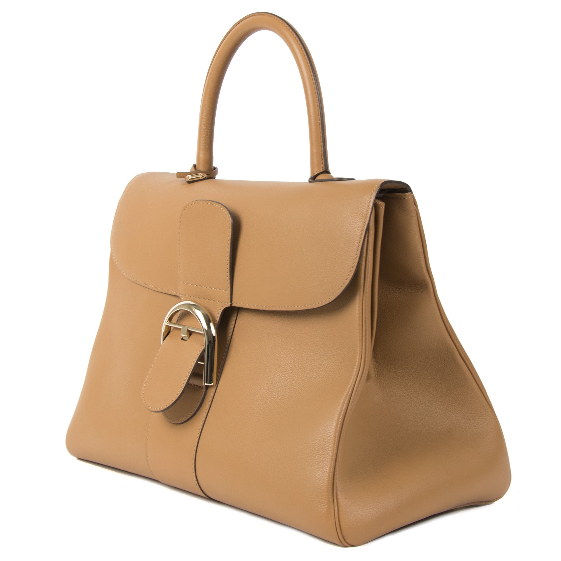 Authentique seconde main vintage Delvaux Brillant Camel GM + Strap achète en ligne webshop LabelLOV