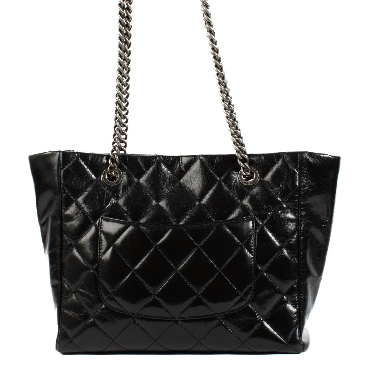 Authentic second hand Chanel Black Glazed Calfskin Duo Color Small Tote Bag on Labellov.com