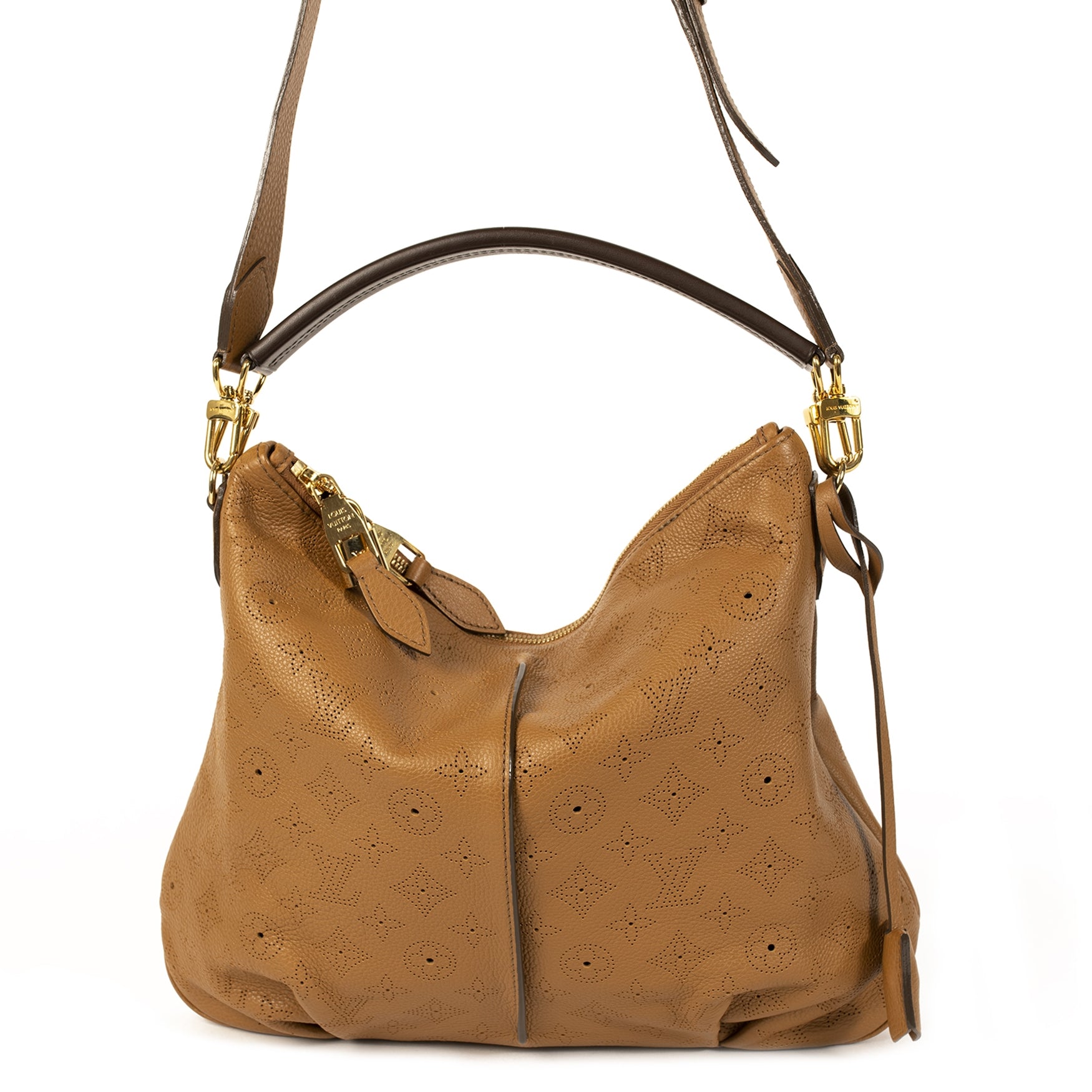 Authentieke Tweedehands Louis Vuitton Caramel Monogram Leather Selene PM juiste prijs veilig online shoppen luxe merken webshop winkelen Antwerpen België mode fashion