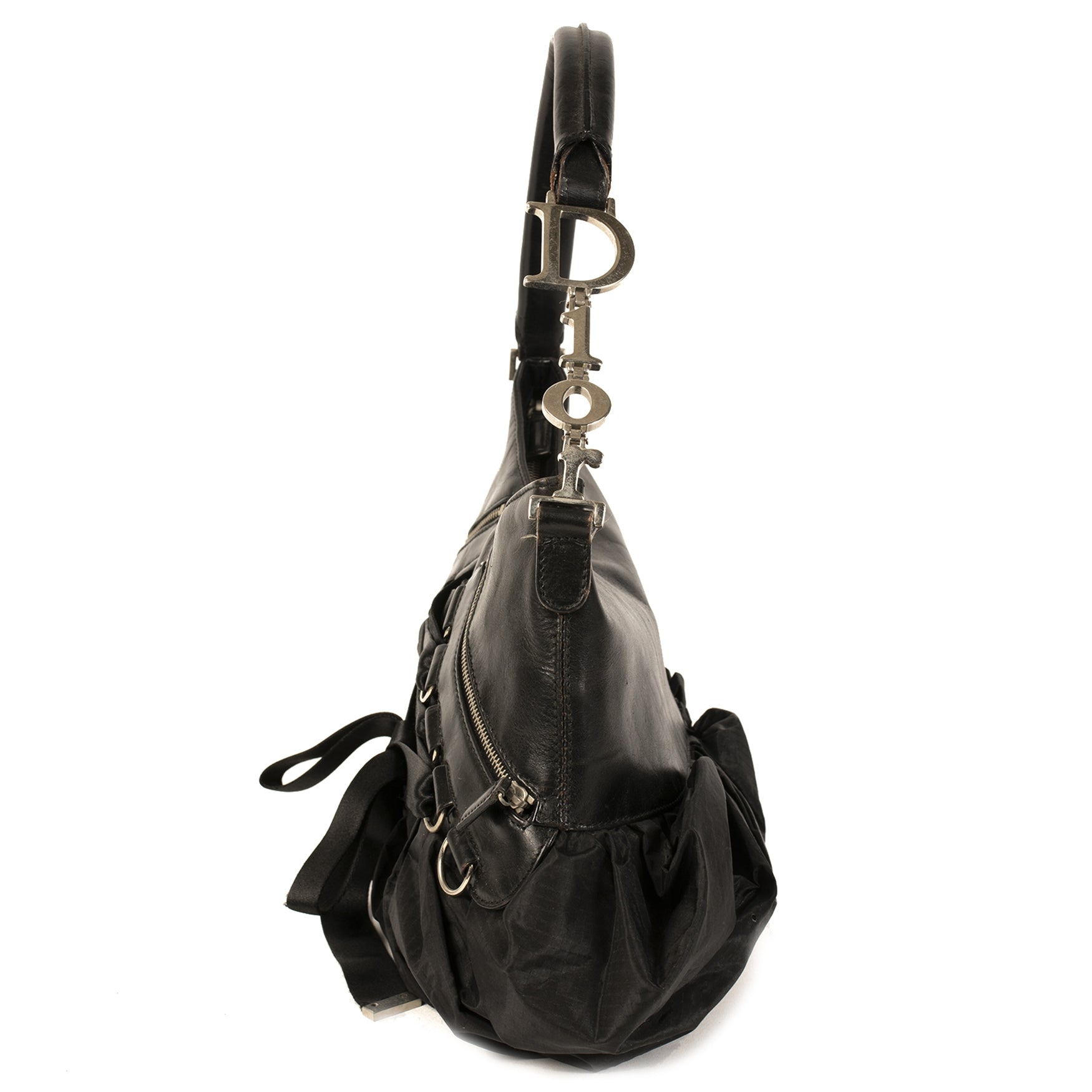 Authentieke Tweedehands Christian Dior Black Leather Bow Bag juiste prijs veilig online shoppen luxe merken webshop winkelen Antwerpen België mode fashion