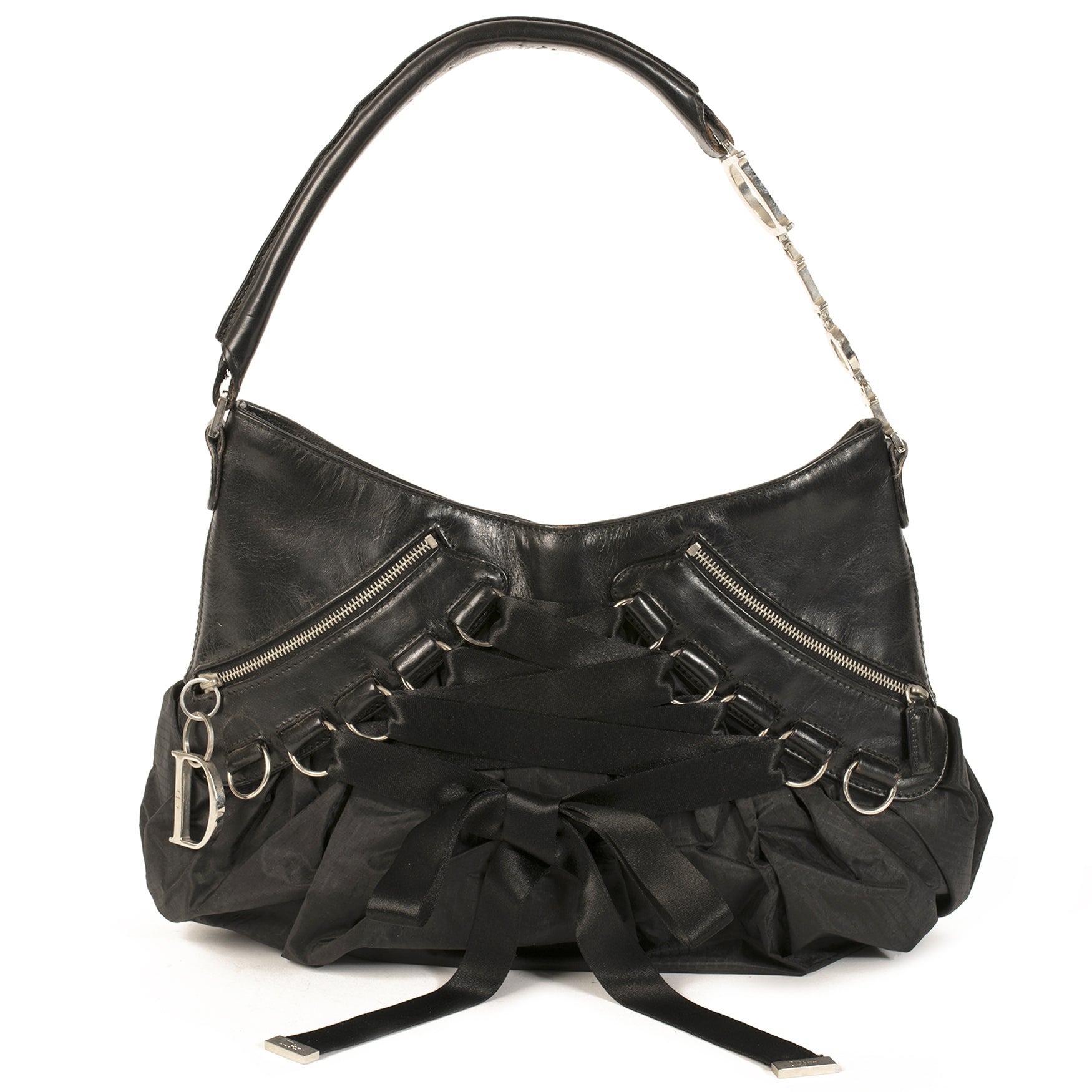 Authentic secondhand Christian Dior Black Leather Bow Bag designer bags luxury vintage webshop fashion safe secure online shopping