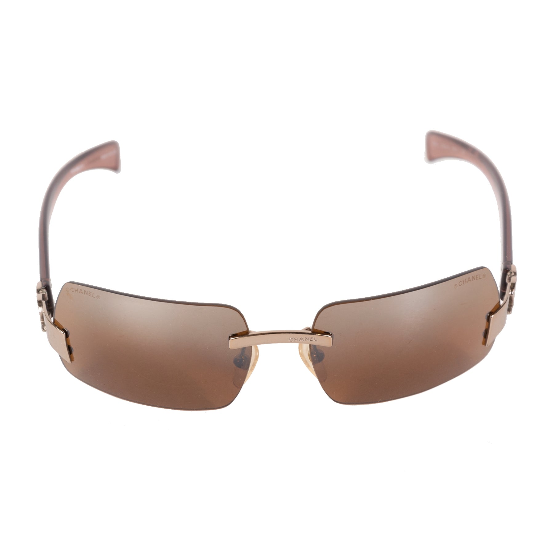 Authentieke Tweedehands Chanel Brown Silver Rimless Sunglasses juiste prijs veilig online shoppen luxe merken webshop winkelen Antwerpen België mode fashion