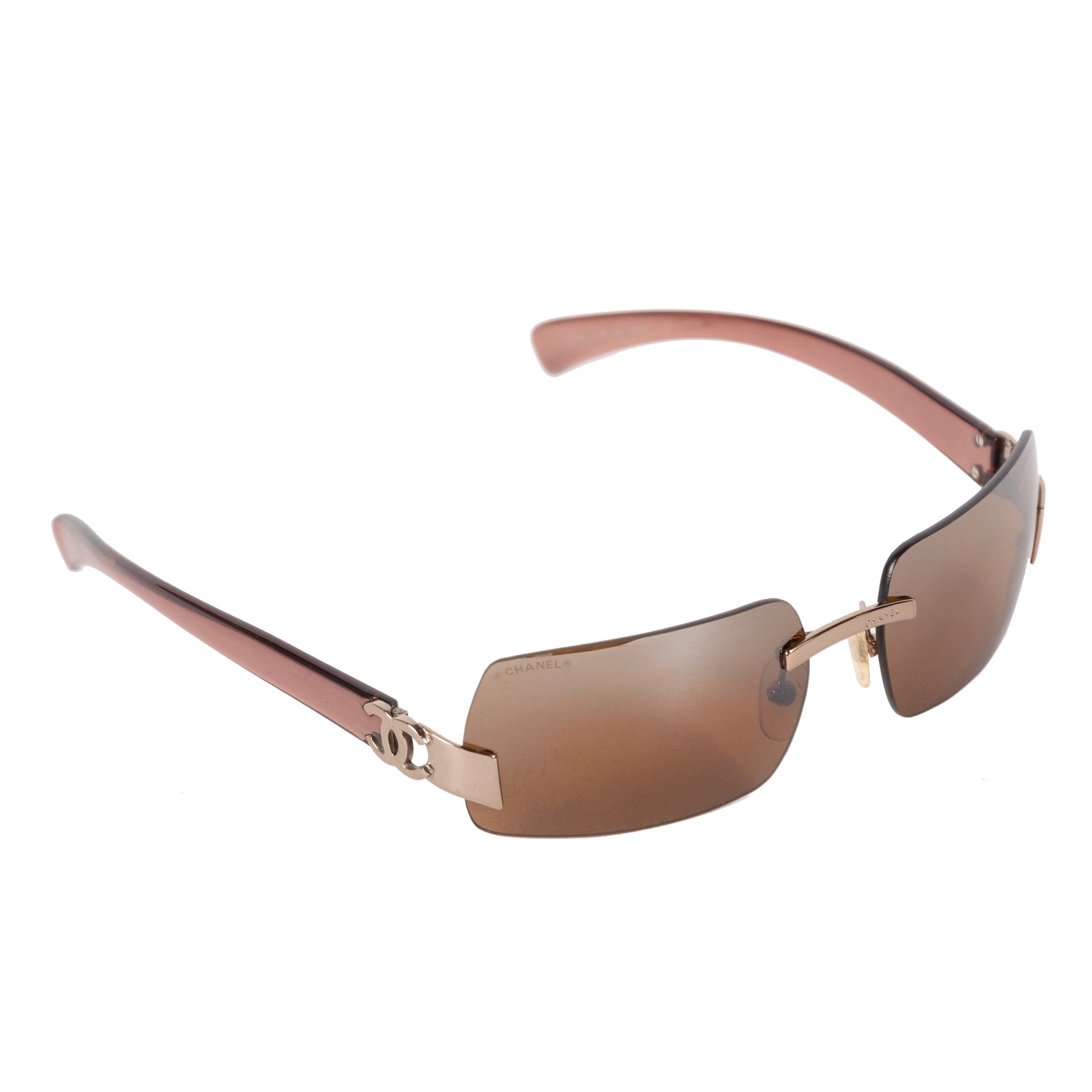 Authentieke Tweedehands Chanel Brown Silver Rimless Sunglasses juiste prijs veilig online shoppen luxe merken webshop winkelen Antwerpen België mode fashion