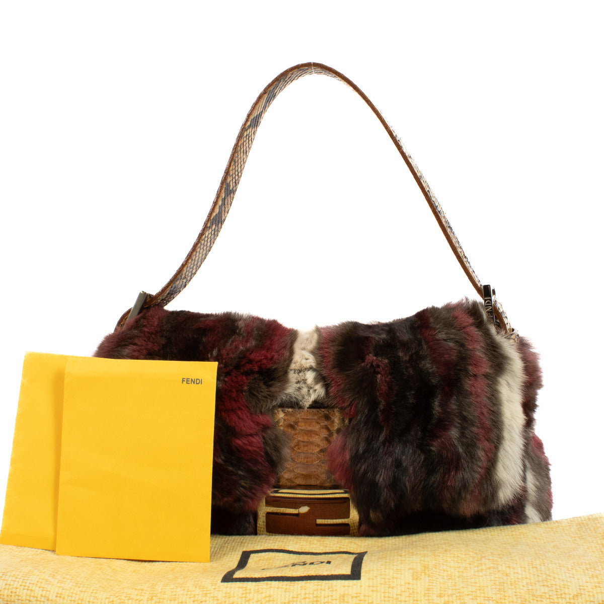 Fendi Burgundy Rabbit Fur Baguette Bag