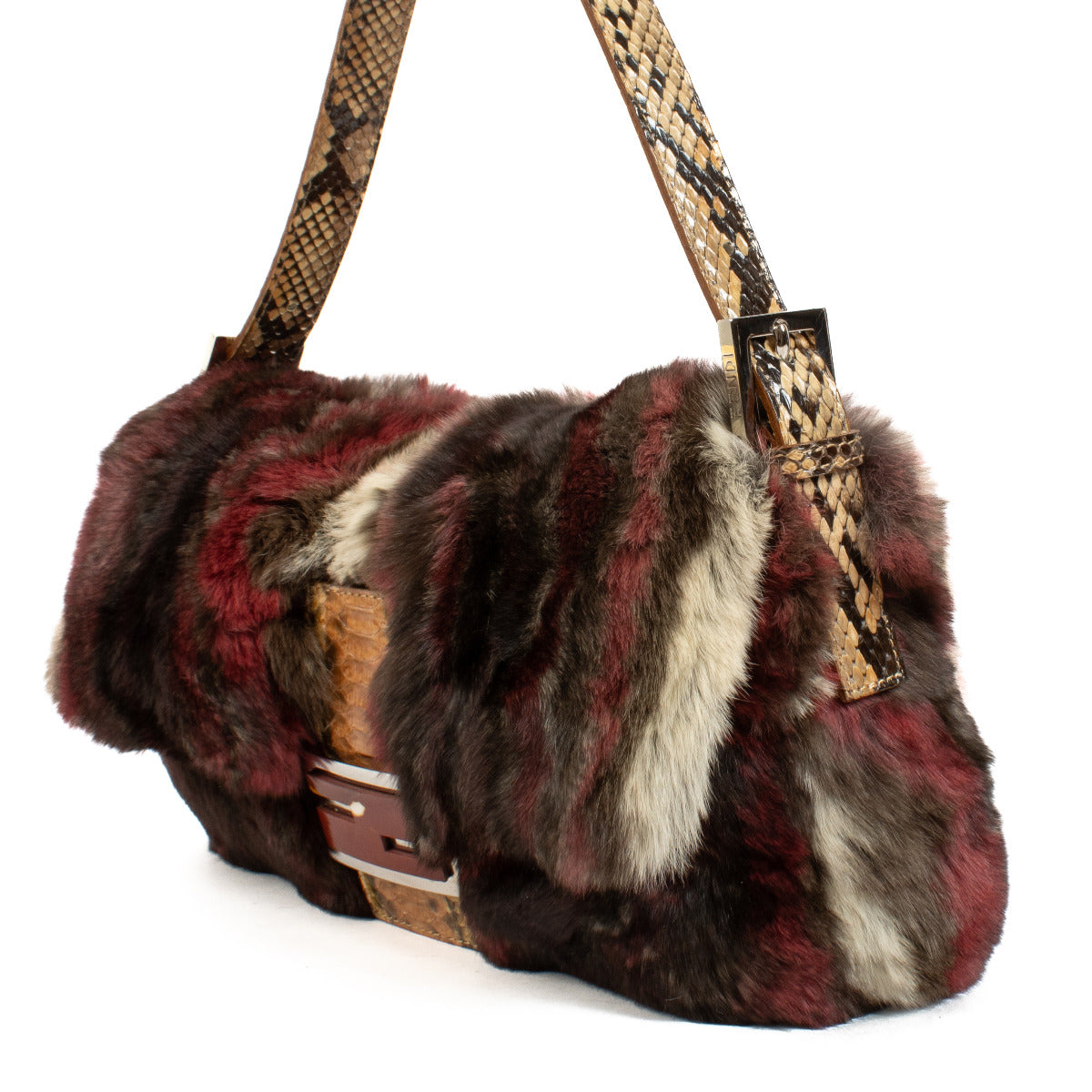 Fendi Bordeaux Konijnenbont Baguette Tas