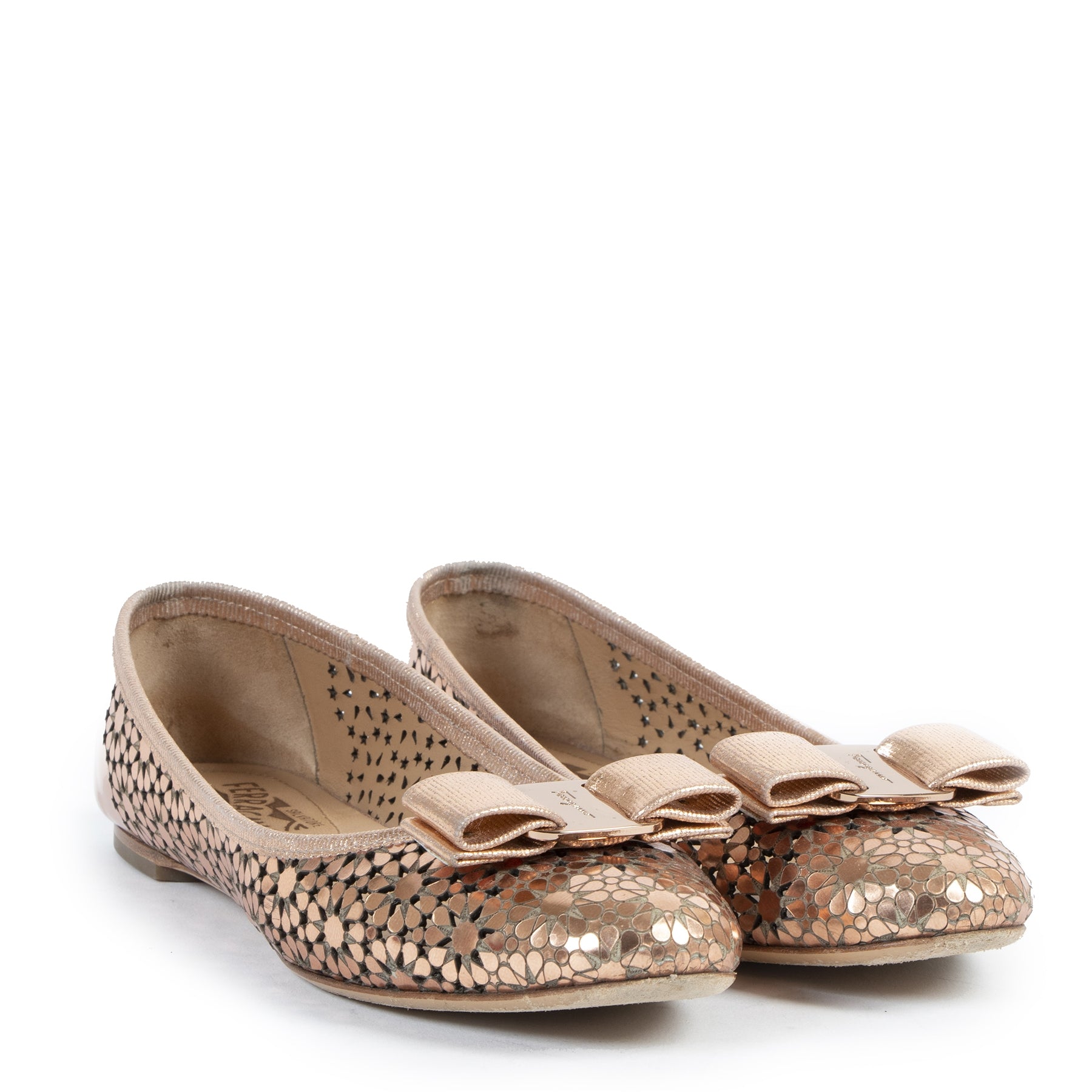 Authentieke Tweedehands Salvatore Ferragamo Rose Gold Ballerinas - Size 38 juiste prijs veilig online shoppen luxe merken webshop winkelen Antwerpen België mode fashion
