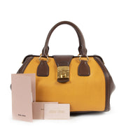 Miu Miu Yellow And Brown Madras Bicolore Top Handle Bag pour le meilleur prix