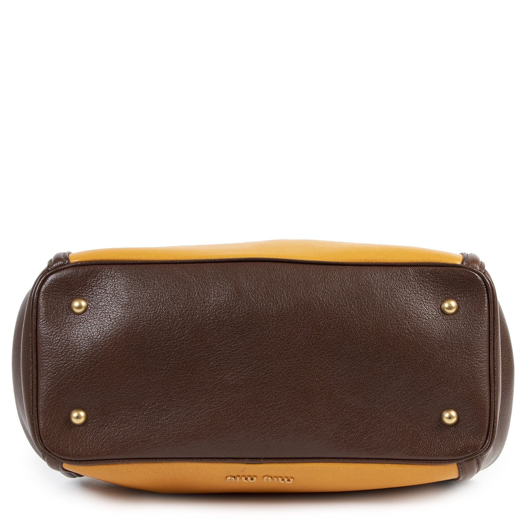 we buy and sell your authentic designer Miu Miu Yellow And Brown Madras Bicolore Top Handle Bag