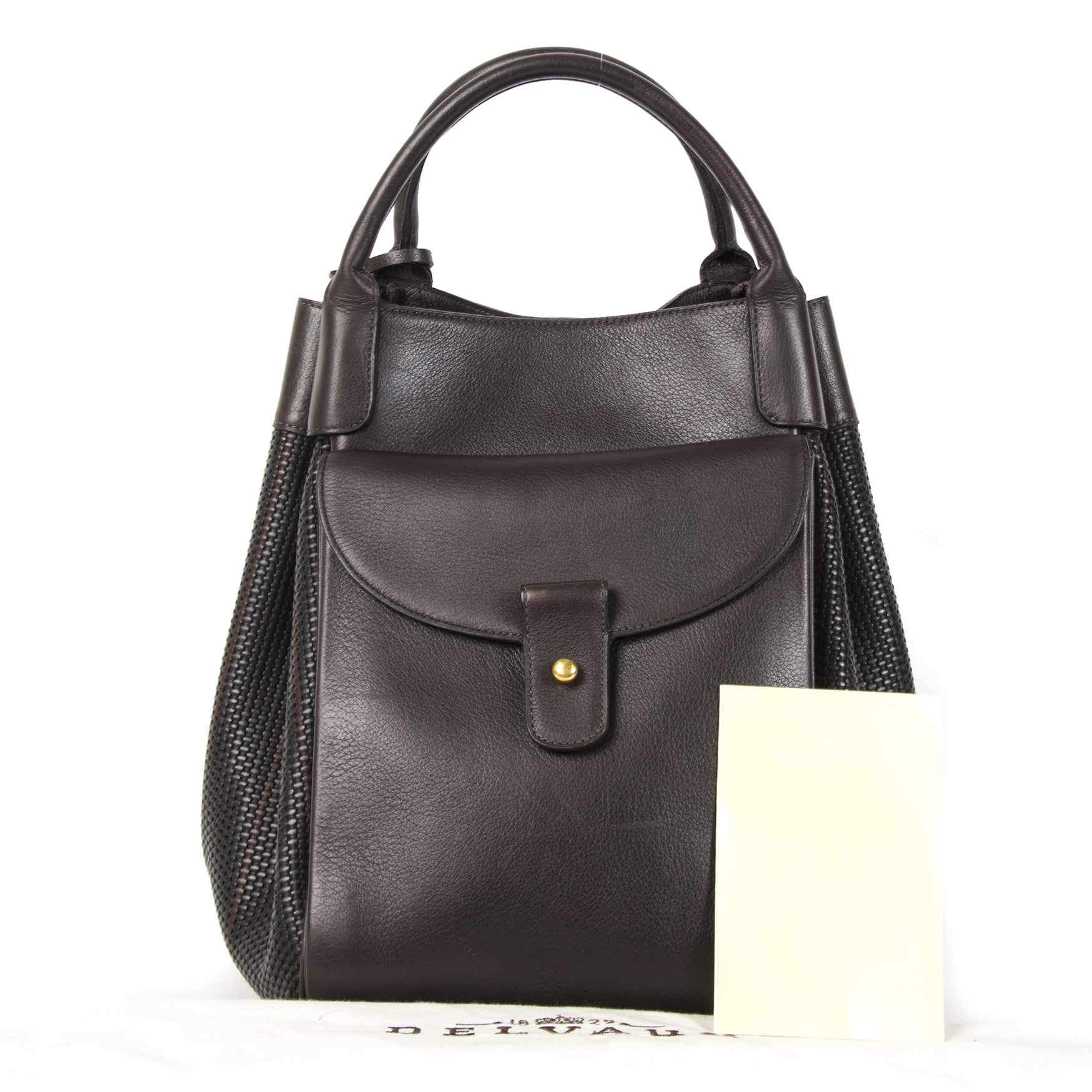 Authentieke Tweedehands Delvaux Dark Brown Belon Toile de Cuir Bag juiste prijs veilig online shoppen luxe merken webshop winkelen Antwerpen België mode fashion