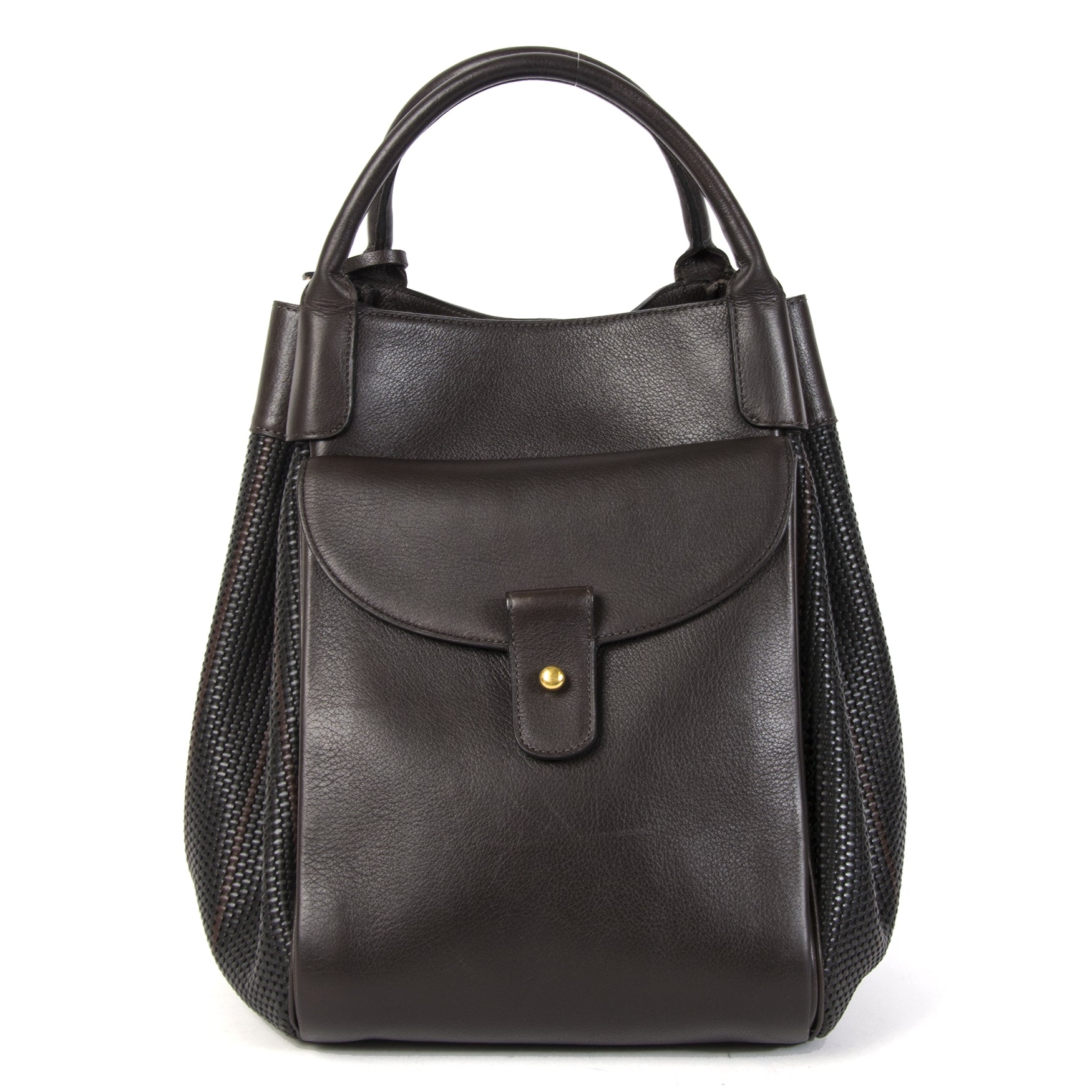 Authentieke Tweedehands Delvaux Dark Brown Belon Toile de Cuir Bag juiste prijs veilig online shoppen luxe merken webshop winkelen Antwerpen België mode fashion