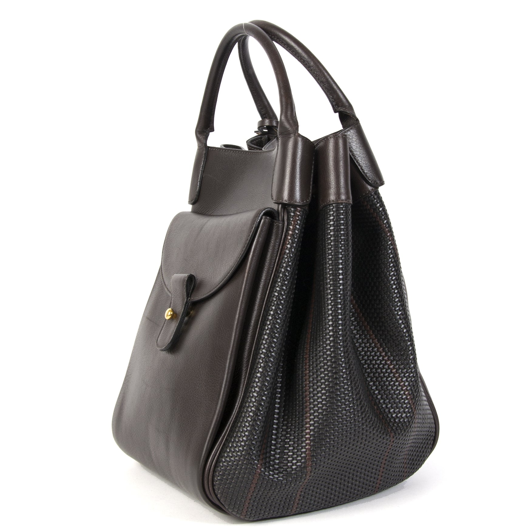 Authentieke Tweedehands Delvaux Dark Brown Belon Toile de Cuir Bag juiste prijs veilig online shoppen luxe merken webshop winkelen Antwerpen België mode fashion