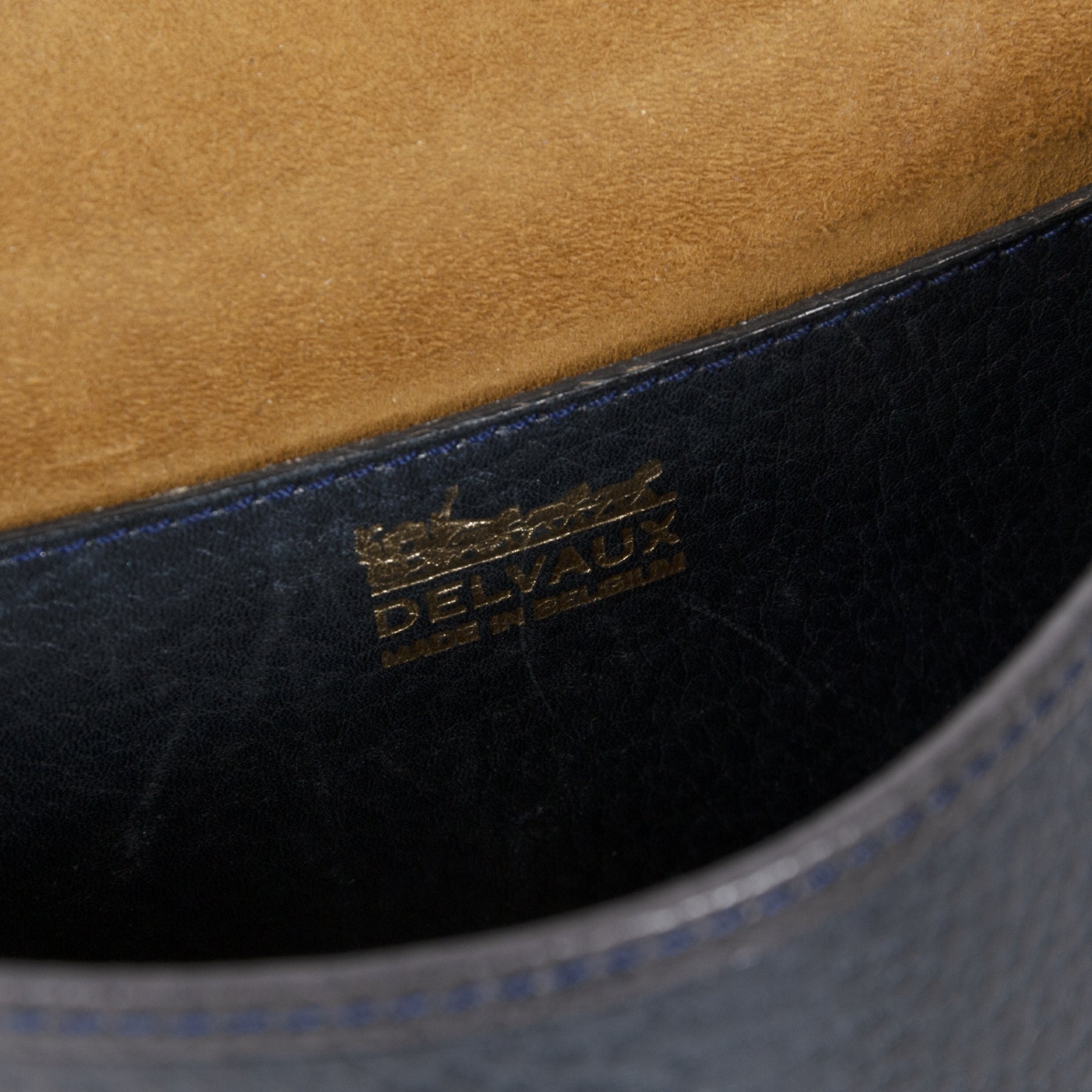 Authentieke Tweedehands Delvaux Dark Blue & Brown Leather Crossbody Bag juiste prijs veilig online shoppen luxe merken webshop winkelen Antwerpen België mode fashion
