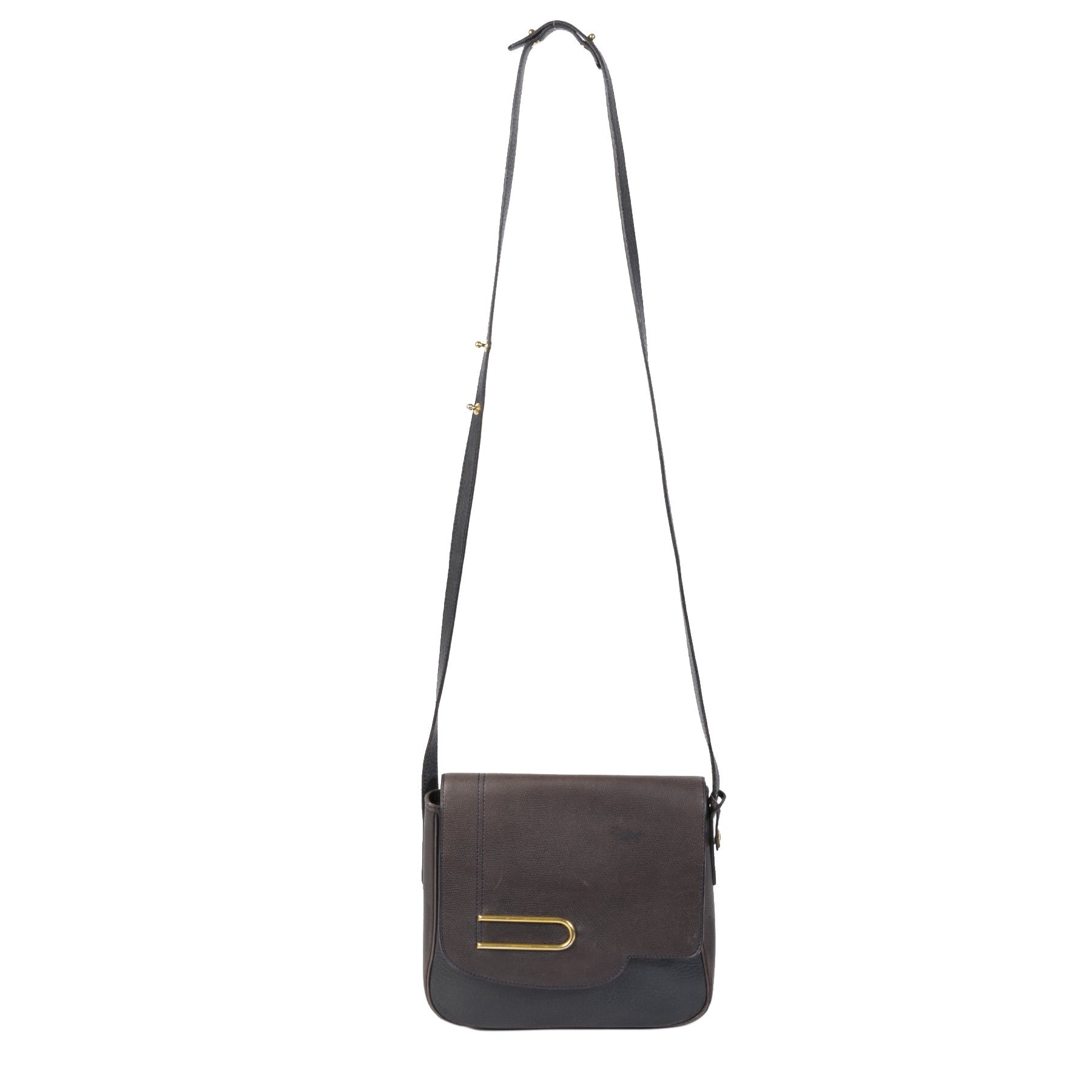 Authentieke Tweedehands Delvaux Dark Blue & Brown Leather Crossbody Bag juiste prijs veilig online shoppen luxe merken webshop winkelen Antwerpen België mode fashion
