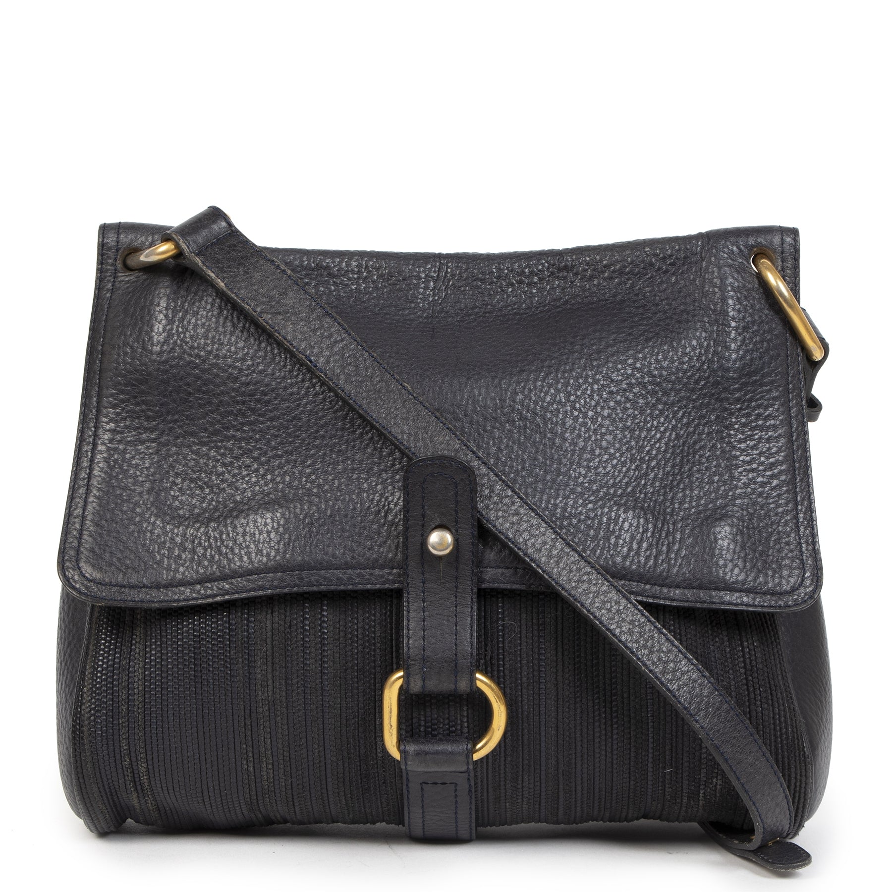 Authentieke Tweedehands Delvaux Blue Toile de Cuir Crossbody Bag juiste prijs veilig online shoppen luxe merken webshop winkelen Antwerpen België mode fashion
