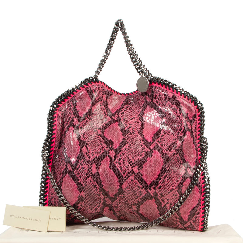 Stella McCartney Pink Faux Python Falabella Small Tote Bag now available at Labellov and ready for a new owner. Buy and sell your designer handbags.