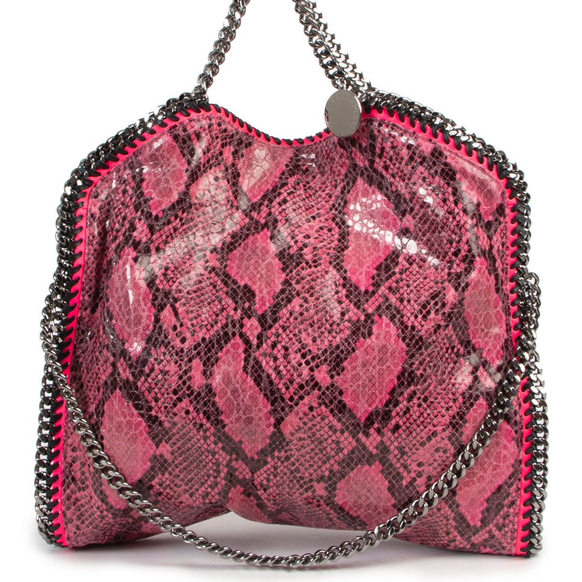 Stella McCartney Pink Faux Python Falabella Small Tote Bag now available at Labellov and ready for a new owner. Buy and sell your designer handbags.