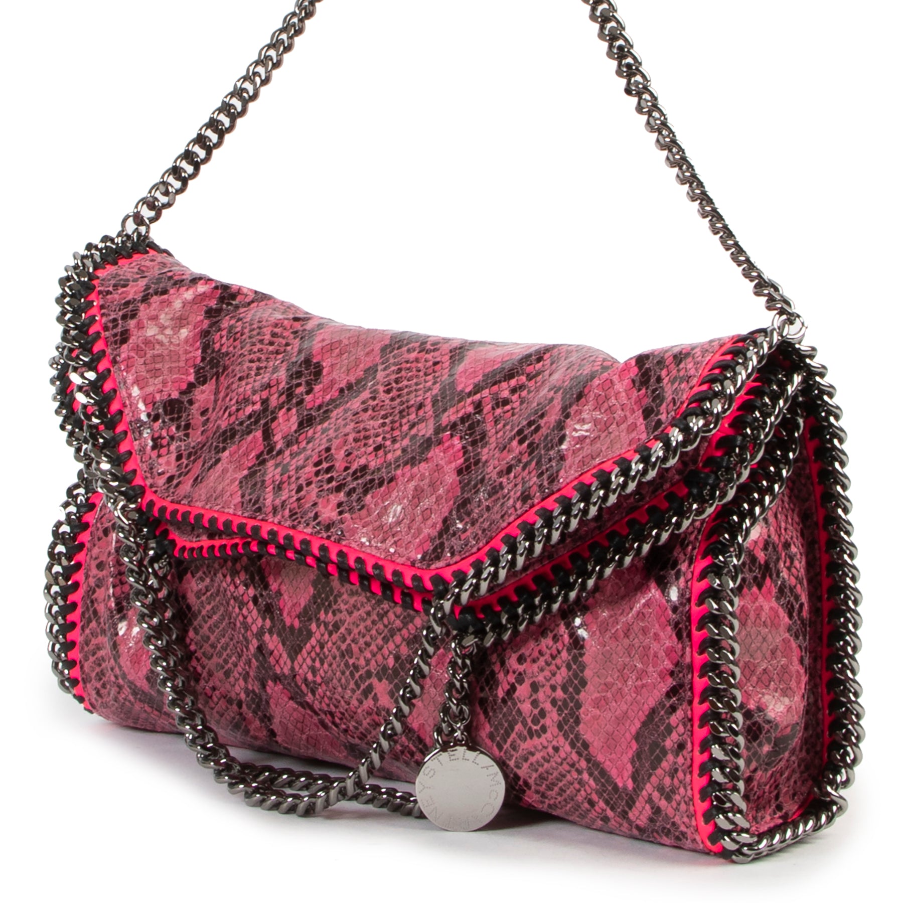 Stella McCartney Pink Faux Python Falabella Small Tote Bag now available at Labellov and ready for a new owner. Buy and sell your designer handbags.