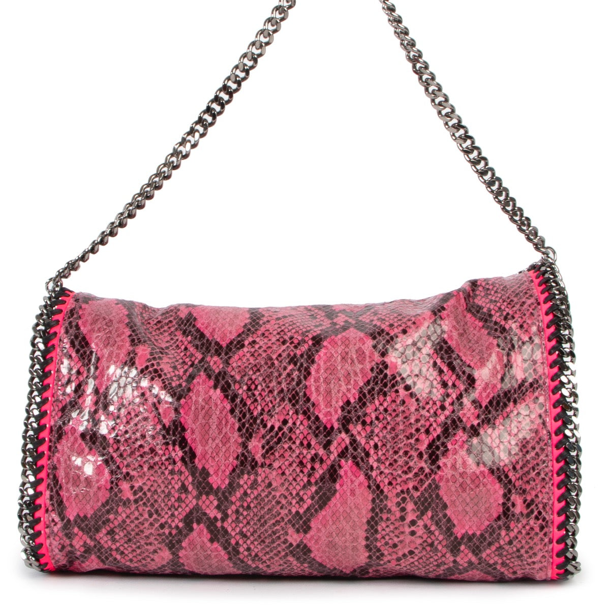 Stella McCartney Pink Faux Python Falabella Small Tote Bag now available at Labellov and ready for a new owner. Buy and sell your designer handbags.