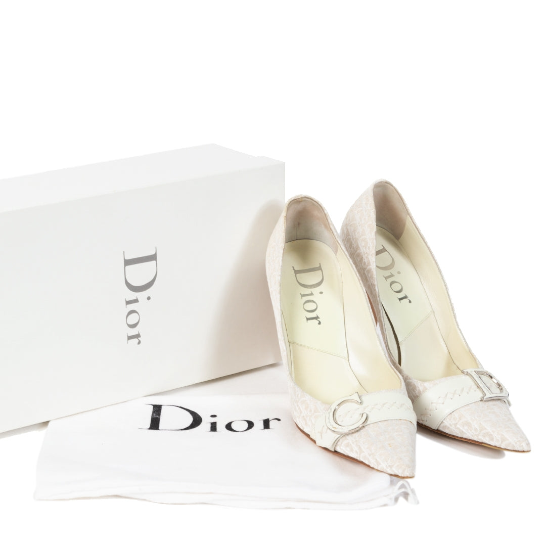 Christian Dior Beige Monogram Canvas Pointed Heels - Size 39,5